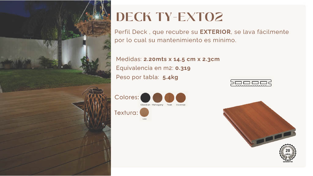 Deck sintético modelo TY-EXT02